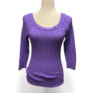 American Eagle Outfitters Y2K Style Purple Cable Knit 3/4 Sleeve Skinny Sweater